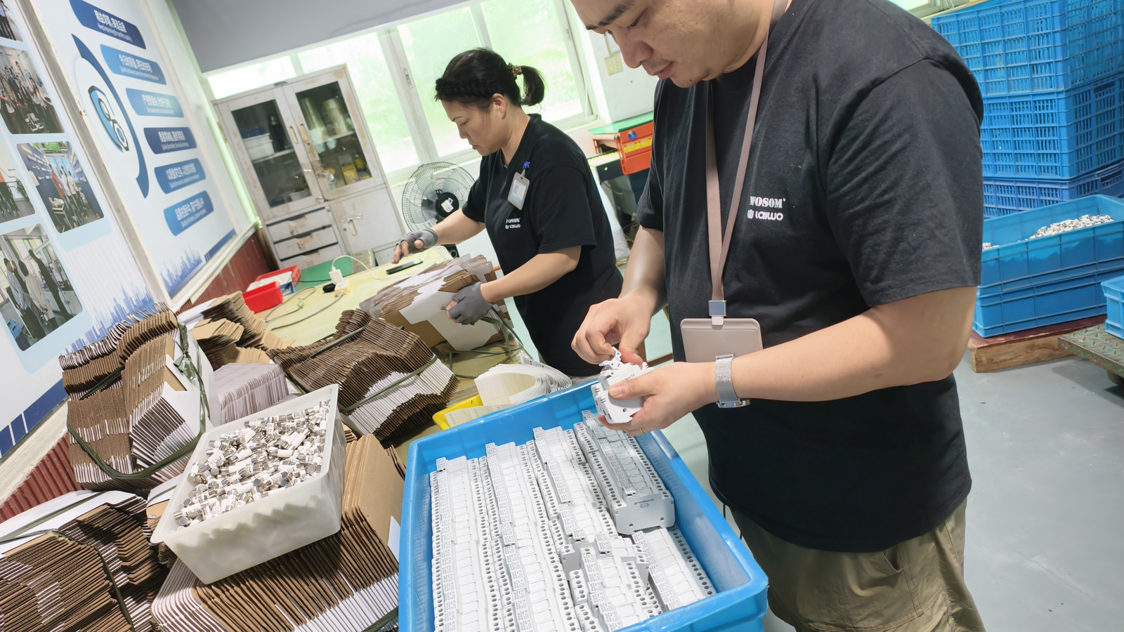 Finished devices being counted into trays and cartons on the packing line for a private-label order